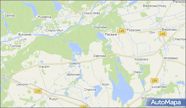 mapa Dąbrowa gmina Wronki, Dąbrowa gmina Wronki na mapie Targeo