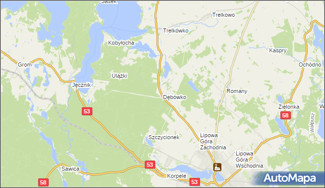 mapa Dębówko gmina Szczytno, Dębówko gmina Szczytno na mapie Targeo