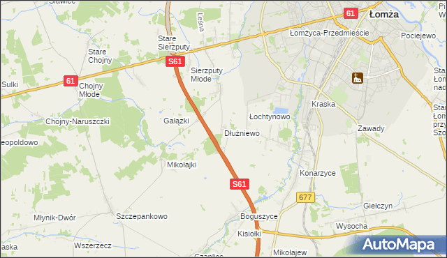 mapa Dłużniewo gmina Łomża, Dłużniewo gmina Łomża na mapie Targeo