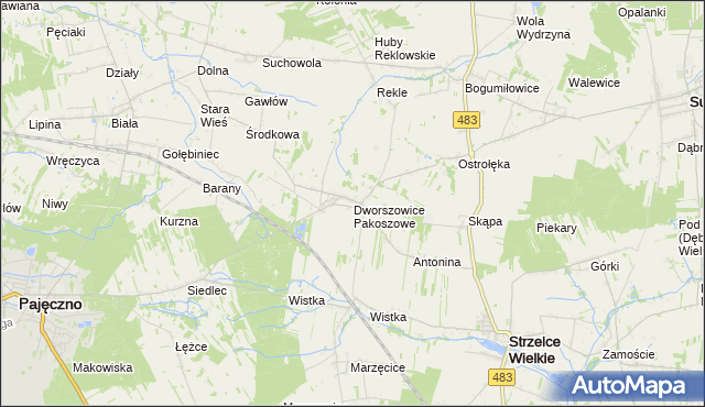 mapa Dworszowice Pakoszowe, Dworszowice Pakoszowe na mapie Targeo
