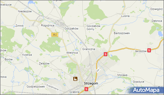 mapa Graniczna gmina Strzegom, Graniczna gmina Strzegom na mapie Targeo