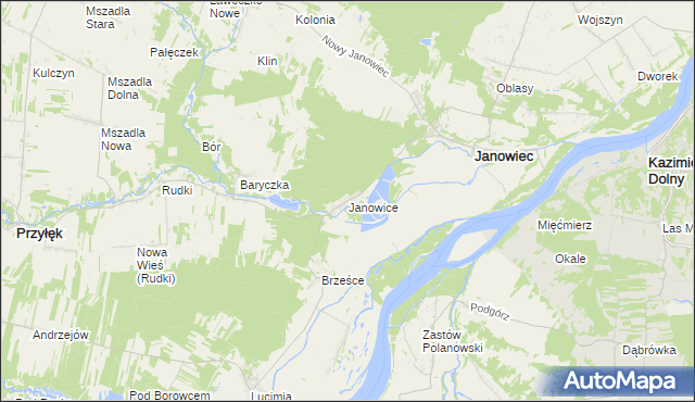 mapa Janowice gmina Janowiec, Janowice gmina Janowiec na mapie Targeo