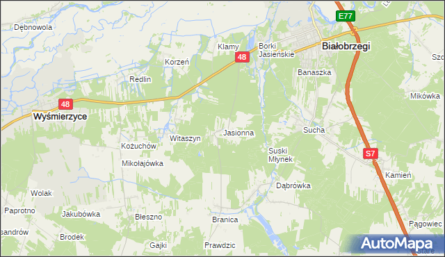 mapa Jasionna gmina Białobrzegi, Jasionna gmina Białobrzegi na mapie Targeo