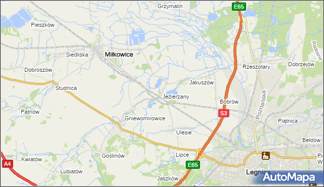 mapa Jezierzany gmina Miłkowice, Jezierzany gmina Miłkowice na mapie Targeo