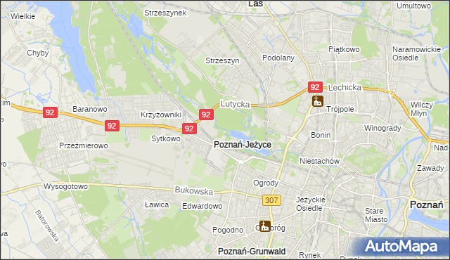 mapa Jeżyce gmina Poznań, Jeżyce gmina Poznań na mapie Targeo
