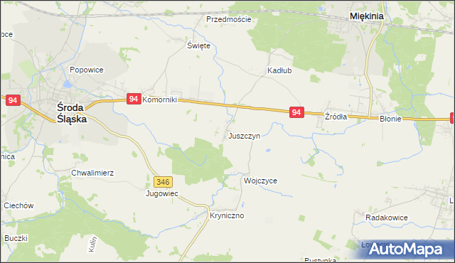 mapa Juszczyn gmina Środa Śląska, Juszczyn gmina Środa Śląska na mapie Targeo