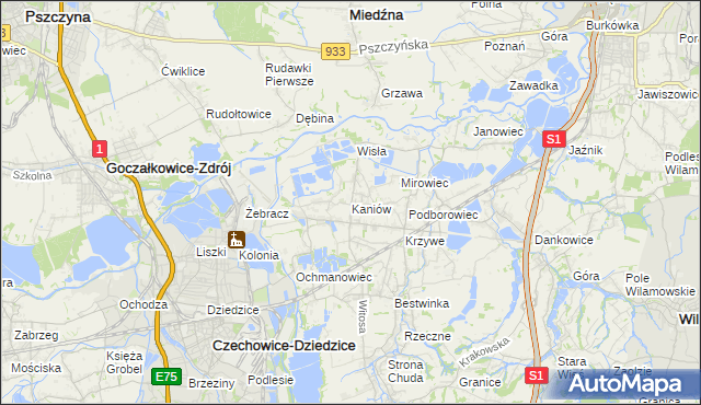 mapa Kaniów gmina Bestwina, Kaniów gmina Bestwina na mapie Targeo