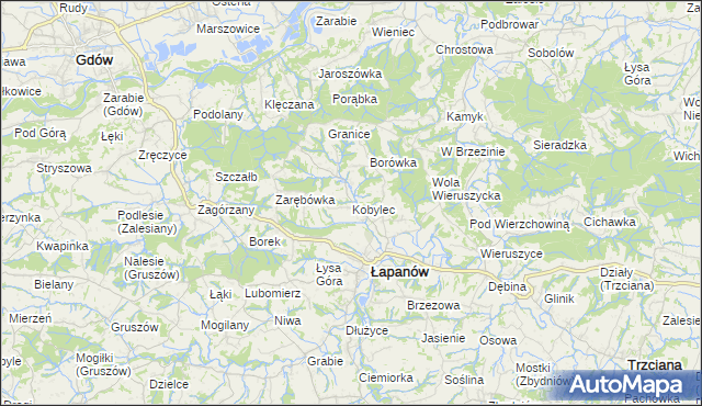 mapa Kobylec gmina Łapanów, Kobylec gmina Łapanów na mapie Targeo