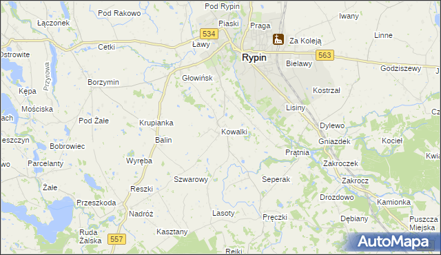 mapa Kowalki gmina Rypin, Kowalki gmina Rypin na mapie Targeo