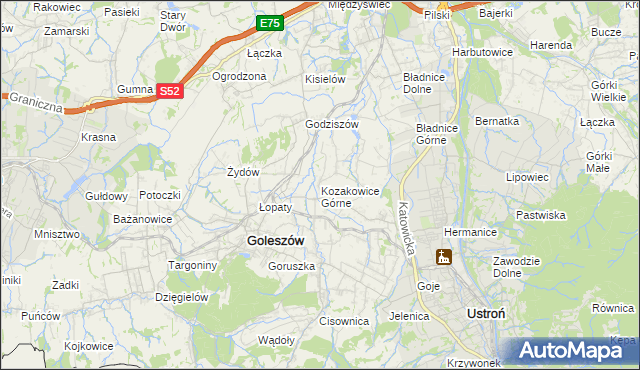 mapa Kozakowice Górne, Kozakowice Górne na mapie Targeo