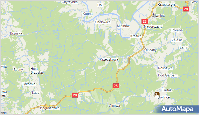 mapa Krzeczkowa, Krzeczkowa na mapie Targeo