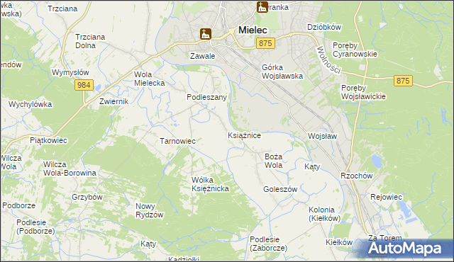 mapa Książnice gmina Mielec, Książnice gmina Mielec na mapie Targeo