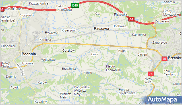 mapa Łazy gmina Rzezawa, Łazy gmina Rzezawa na mapie Targeo