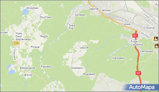 mapa Łężyce gmina Wejherowo, Łężyce gmina Wejherowo na mapie Targeo