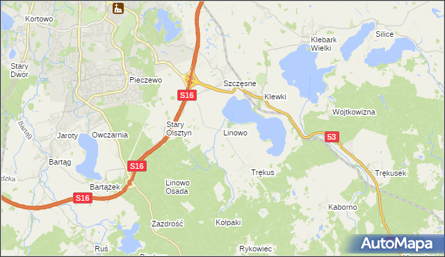 mapa Linowo gmina Purda, Linowo gmina Purda na mapie Targeo