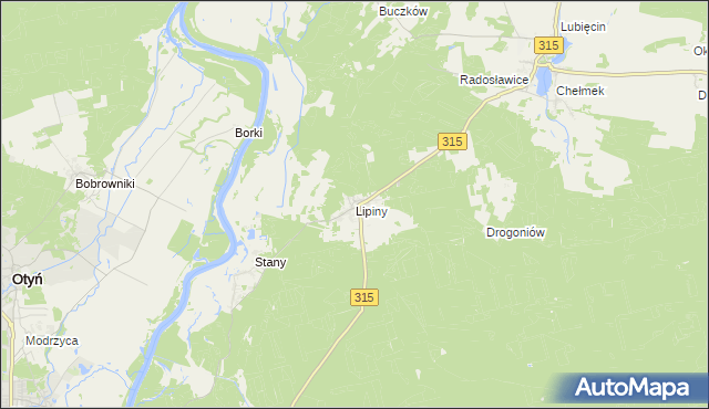 mapa Lipiny gmina Nowa Sól, Lipiny gmina Nowa Sól na mapie Targeo