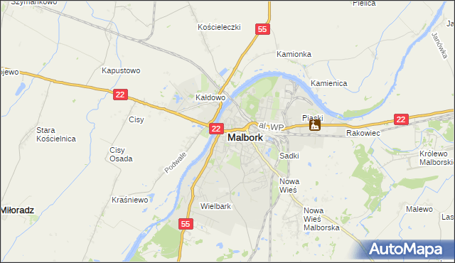 mapa Malborka, Malbork na mapie Targeo