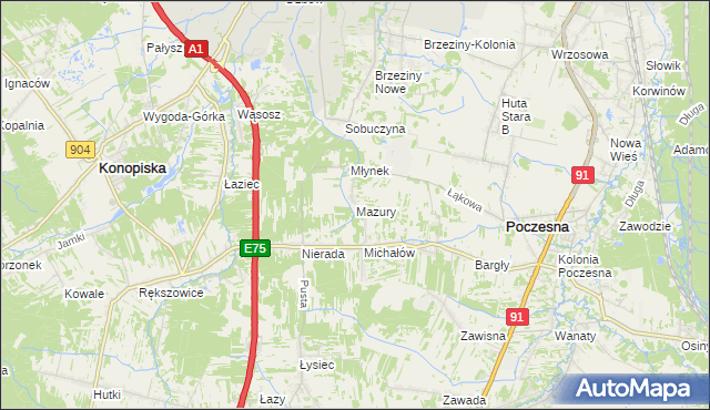 mapa Mazury gmina Poczesna, Mazury gmina Poczesna na mapie Targeo