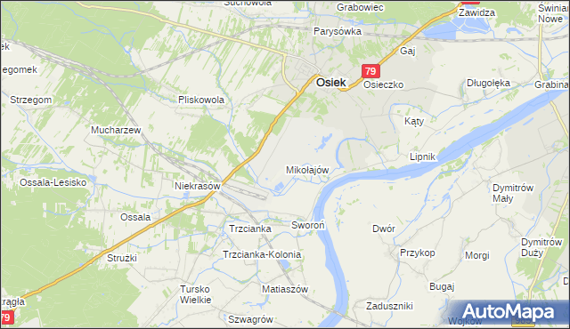 mapa Mikołajów gmina Osiek, Mikołajów gmina Osiek na mapie Targeo