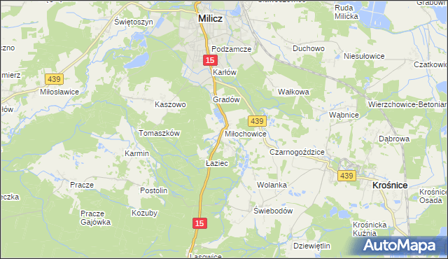 mapa Miłochowice, Miłochowice na mapie Targeo