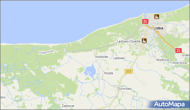 mapa Modlinek gmina Ustka, Modlinek gmina Ustka na mapie Targeo