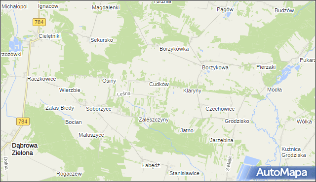 mapa Niebyła gmina Dąbrowa Zielona, Niebyła gmina Dąbrowa Zielona na mapie Targeo