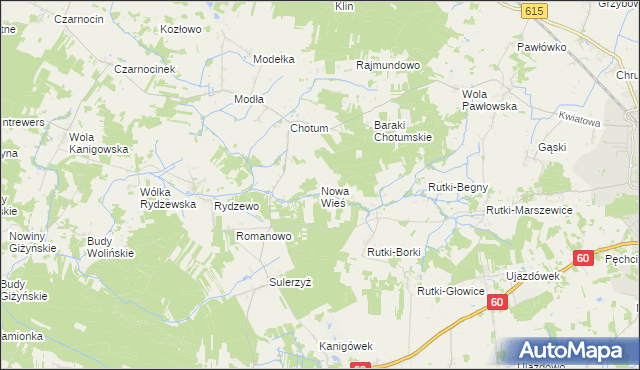 mapa Nowa Wieś gmina Ciechanów, Nowa Wieś gmina Ciechanów na mapie Targeo