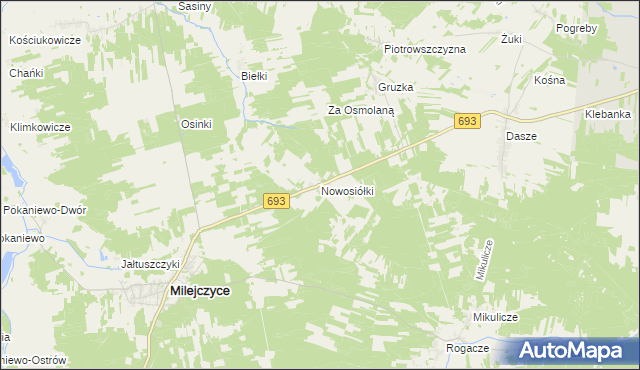 mapa Nowosiółki gmina Milejczyce, Nowosiółki gmina Milejczyce na mapie Targeo