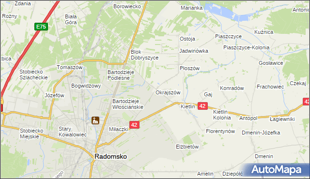 mapa Okrajszów, Okrajszów na mapie Targeo