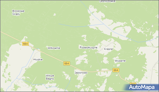 mapa Podwołkuszne, Podwołkuszne na mapie Targeo