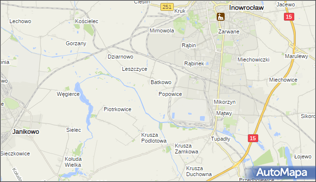 mapa Popowice gmina Inowrocław, Popowice gmina Inowrocław na mapie Targeo