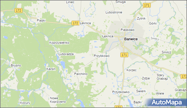 mapa Przybkowo gmina Barwice, Przybkowo gmina Barwice na mapie Targeo
