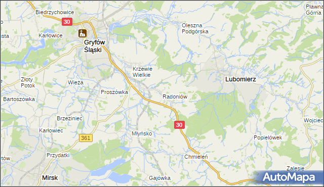 mapa Radoniów, Radoniów na mapie Targeo