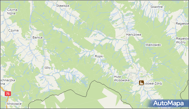 mapa Ropki, Ropki na mapie Targeo