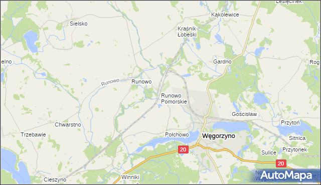 mapa Runowo Pomorskie, Runowo Pomorskie na mapie Targeo