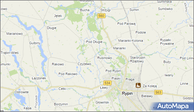 mapa Rusinowo gmina Rypin, Rusinowo gmina Rypin na mapie Targeo