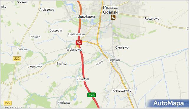 mapa Rusocin gmina Pruszcz Gdański, Rusocin gmina Pruszcz Gdański na mapie Targeo