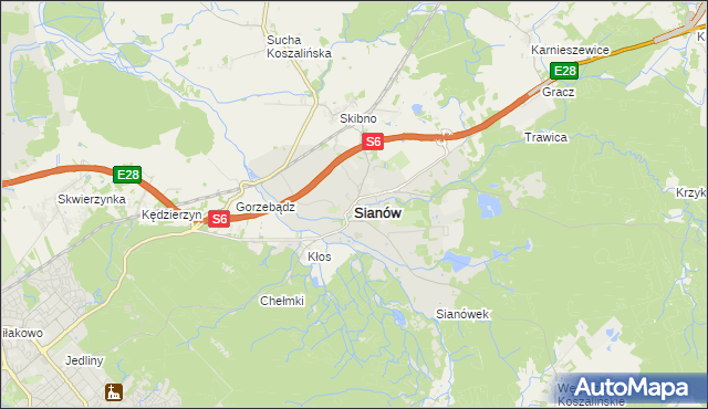 mapa Sianów, Sianów na mapie Targeo