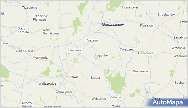 mapa Stojanów gmina Goszczanów, Stojanów gmina Goszczanów na mapie Targeo