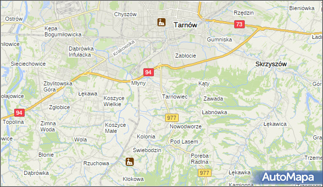 mapa Tarnowiec gmina Tarnów, Tarnowiec gmina Tarnów na mapie Targeo