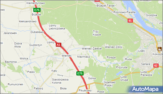 mapa Wieniec-Zalesie, Wieniec-Zalesie na mapie Targeo