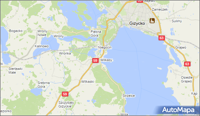 mapa Wilkasy gmina Giżycko, Wilkasy gmina Giżycko na mapie Targeo