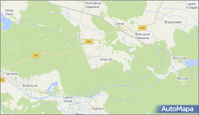 mapa Wójcice gmina Jelcz-Laskowice, Wójcice gmina Jelcz-Laskowice na mapie Targeo