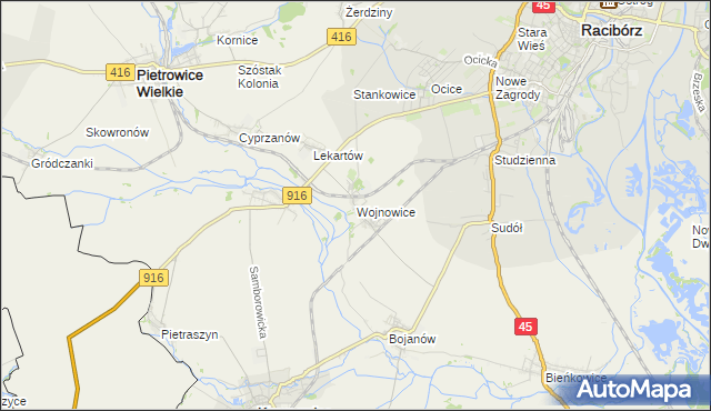 mapa Wojnowice gmina Krzanowice, Wojnowice gmina Krzanowice na mapie Targeo