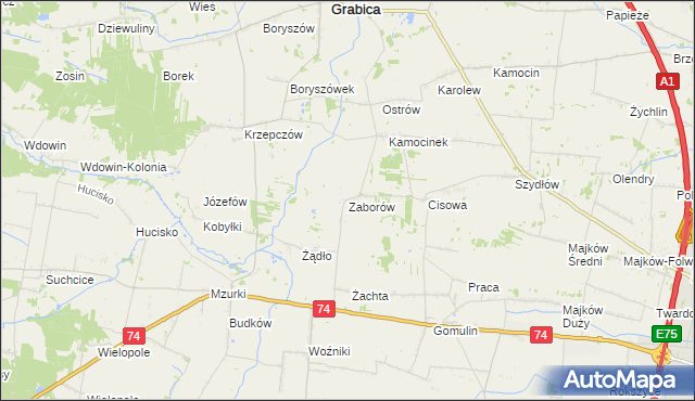mapa Zaborów gmina Grabica, Zaborów gmina Grabica na mapie Targeo
