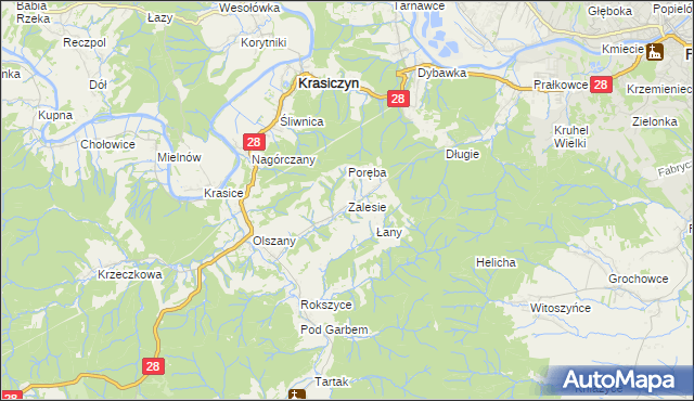 mapa Zalesie gmina Krasiczyn, Zalesie gmina Krasiczyn na mapie Targeo