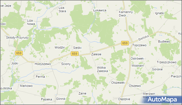 mapa Zalesie gmina Wyszki, Zalesie gmina Wyszki na mapie Targeo