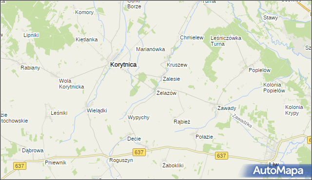 mapa Żelazów gmina Korytnica, Żelazów gmina Korytnica na mapie Targeo