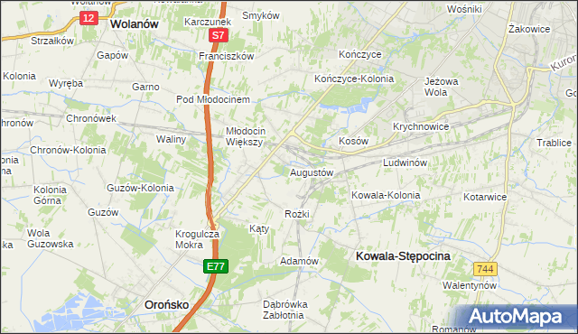 mapa Augustów gmina Kowala, Augustów gmina Kowala na mapie Targeo