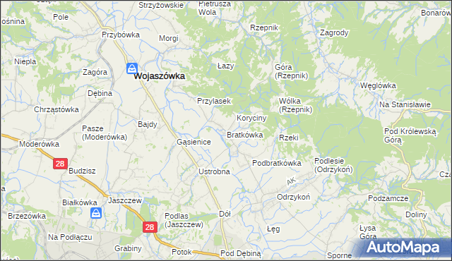 mapa Bratkówka, Bratkówka na mapie Targeo